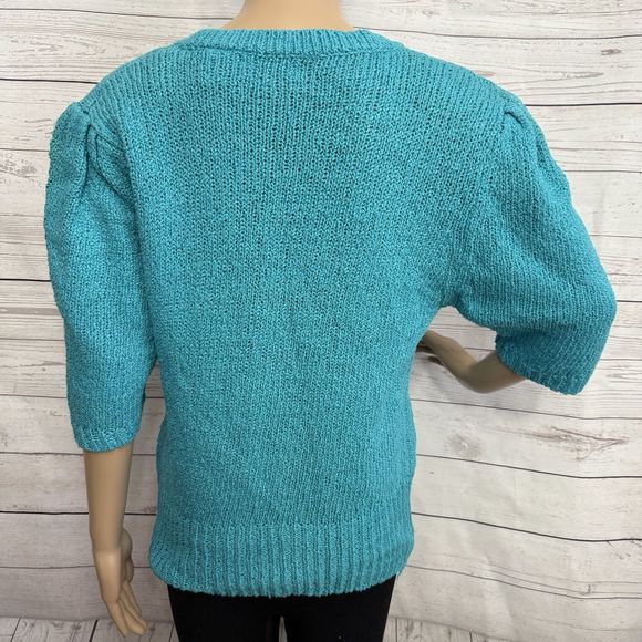 Renee Tener for Jeanne Pierre True Vintage Sweater Large Turquoise 80s Retro - Picture 9 of 12